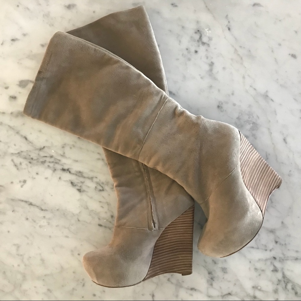L.A.M.B Suede Wedge Boots